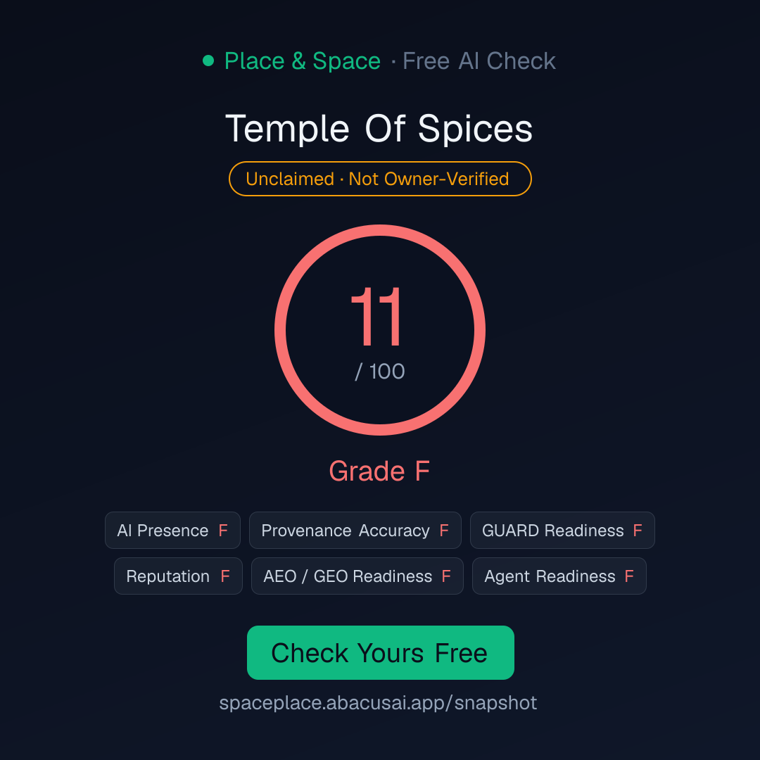 Grade Card for Temple Of Spices: 11 out of 100, Grade F